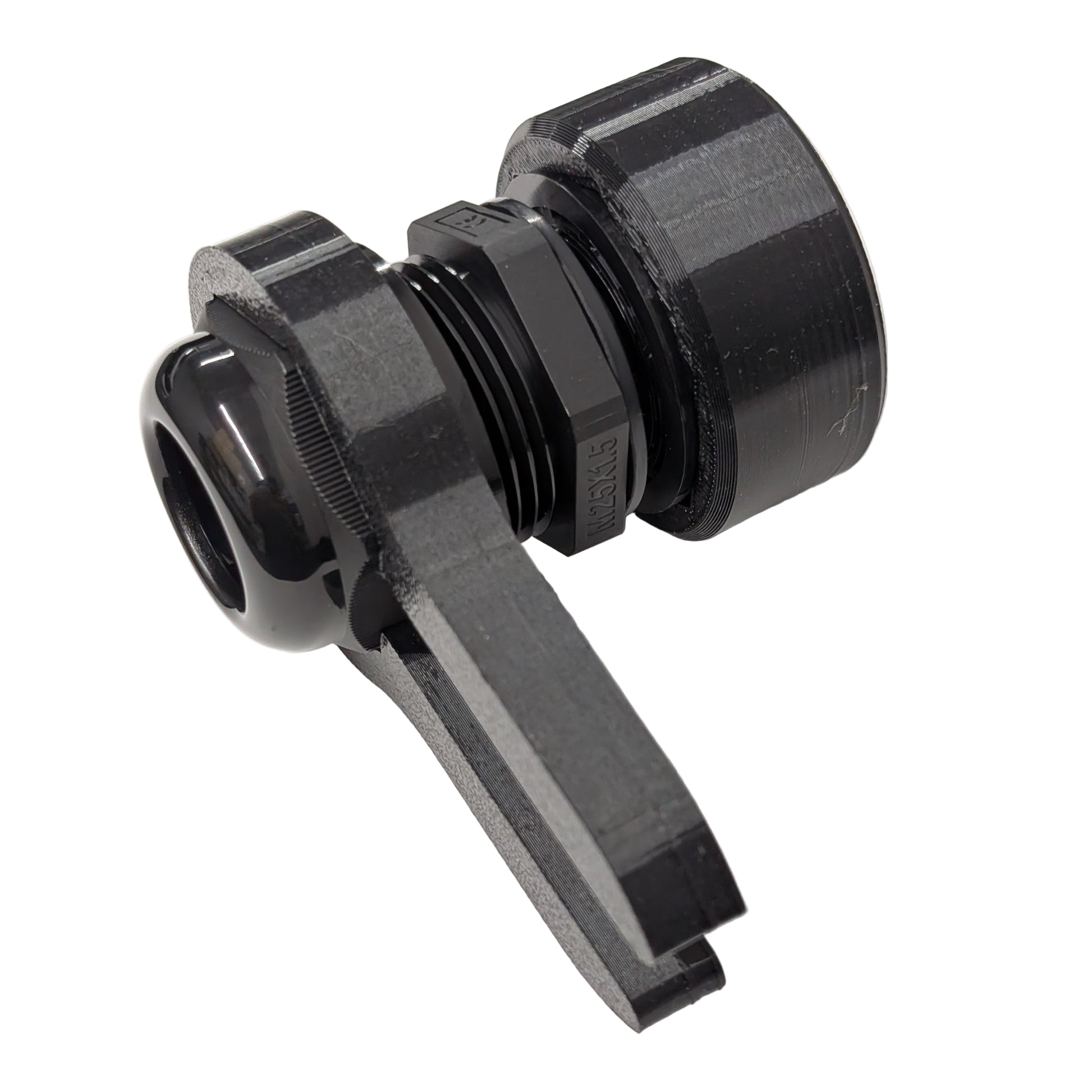 Close up view of two black 33mm cable gland tools on a white background.