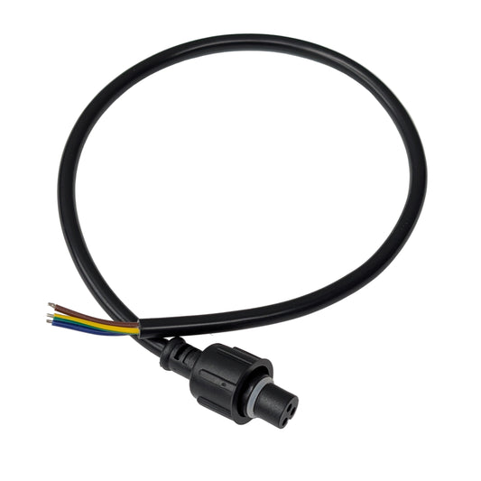 Black pigtail cable with a xConnect connector on a white background