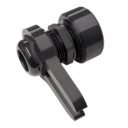 Close up view of two black 33mm cable gland tools on a white background.