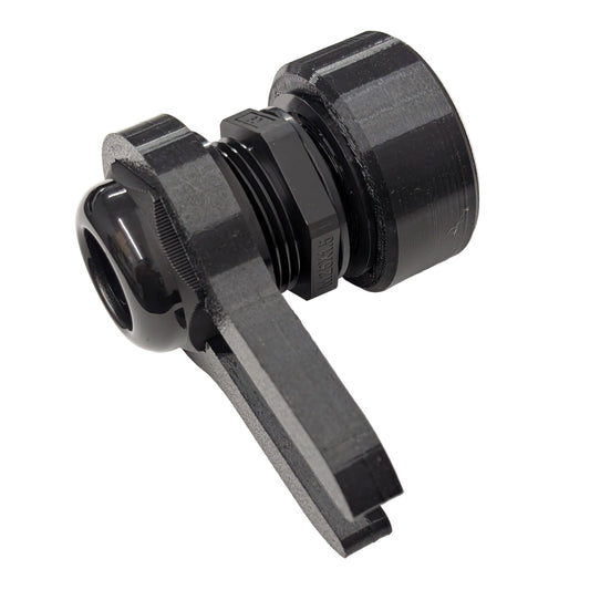 Close up view of two black 33mm cable gland tools on a white background.