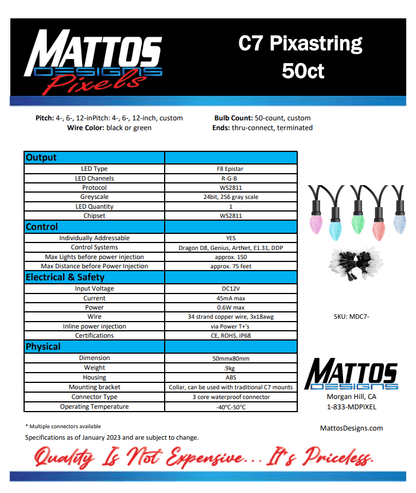 Mattos Designs™ 12V Replica C7 Pixels Double Data PixaString – Durable GS8208 LED Pixels