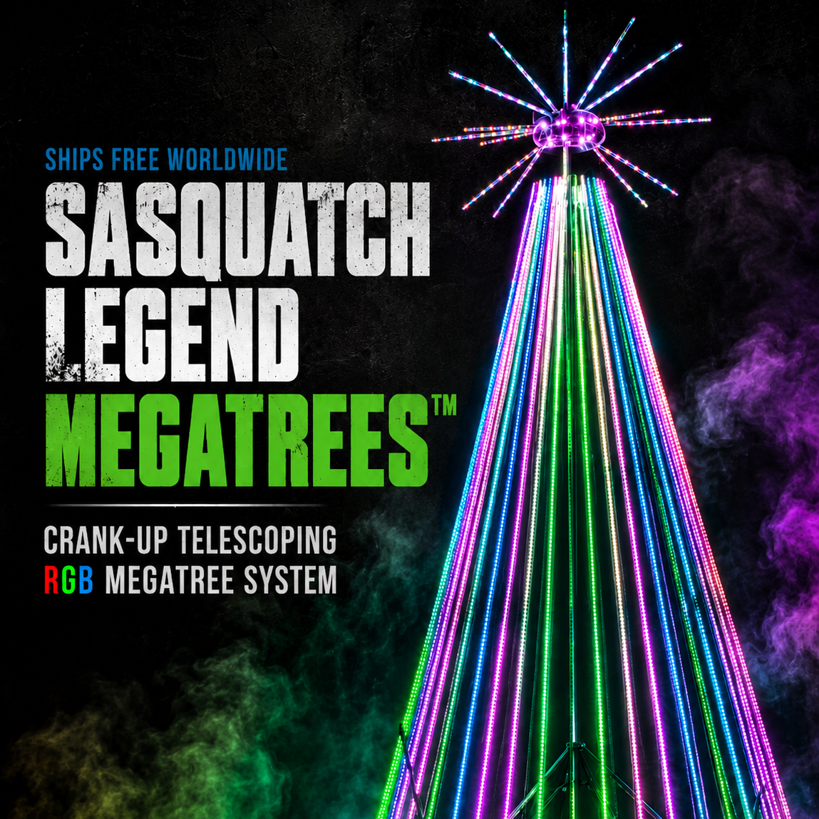 Mattos Designs™ Sasquatch Legend MegaTrees™ – Crank-Up Telescoping RGB MegaTree System