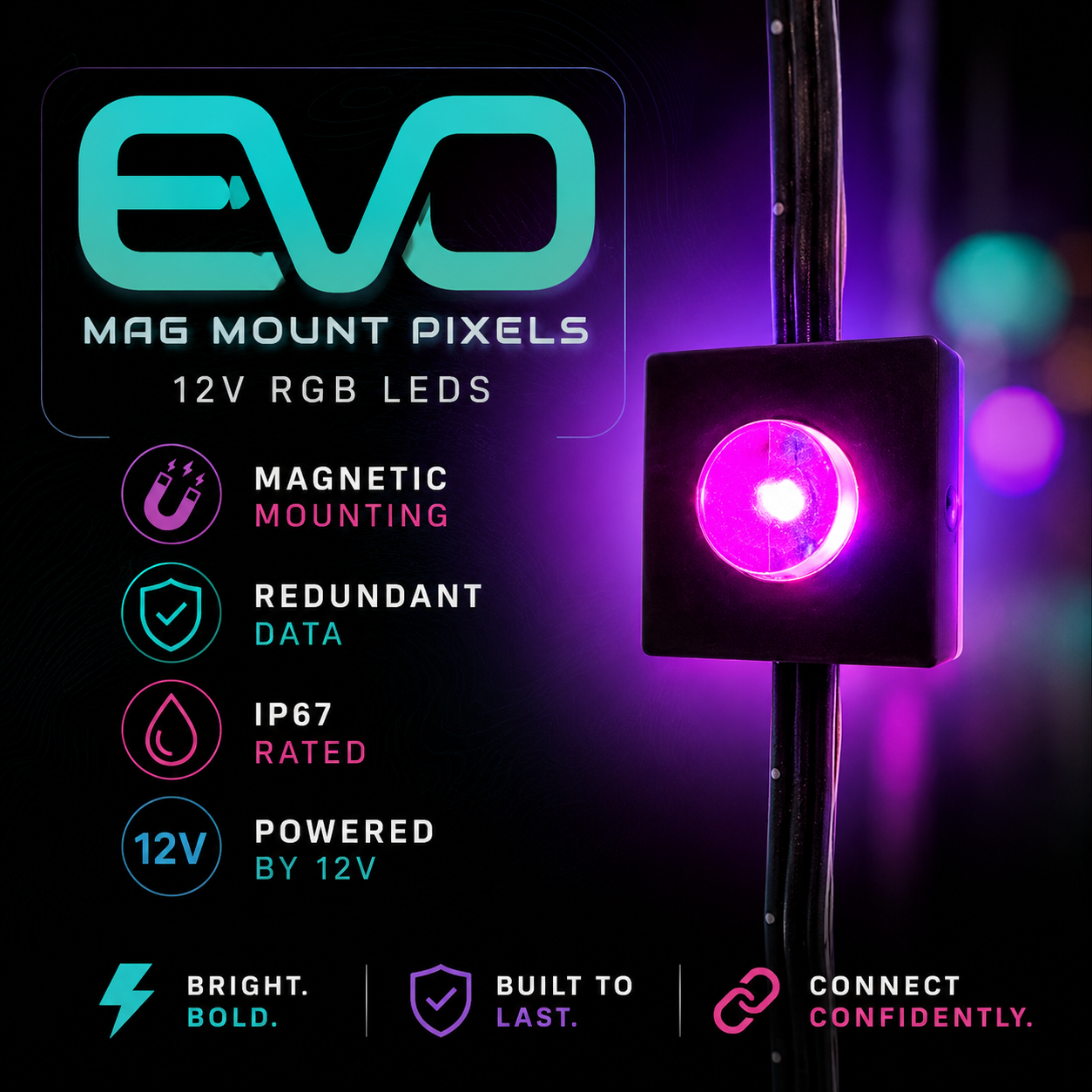 Mattos Designs™ EVO Mag Mount Pixels – Durable 12V WS2811 LED Pixels with Magnetic Mount