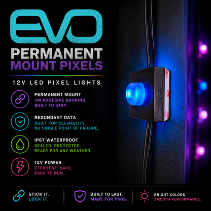 Mattos Designs™ EVO Permanent Mount Pixels – Durable 12V WS2811 LED Pixels with 3M Adhesive