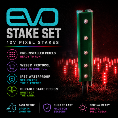 Mattos Designs™ EVO Stake Set – Durable 12V WS2811 Pixel Stakes IP67 Waterproof