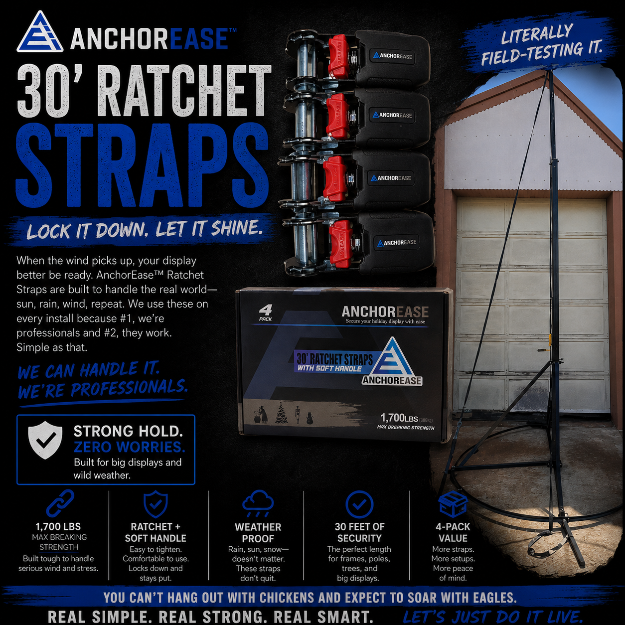 Mattos Designs™ AnchorEase™ 30' Ratchet Straps – Heavy-Duty Outdoor Display Tie-Down Kit