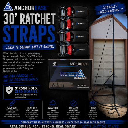 Mattos Designs™ AnchorEase™ 30' Ratchet Straps – Heavy-Duty Outdoor Display Tie-Down Kit