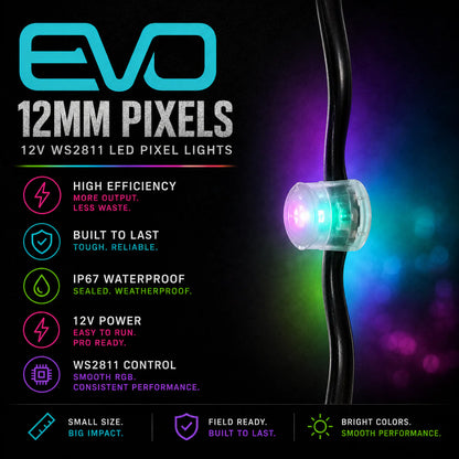 Mattos Designs™ EVO 12mm Pixels – Durable 12V WS2811 LED Pixels