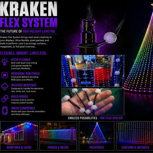 Mattos Designs™ Kraken Flex System – 12V WS2811 RGB Holiday Lighting with Aircraft Cable