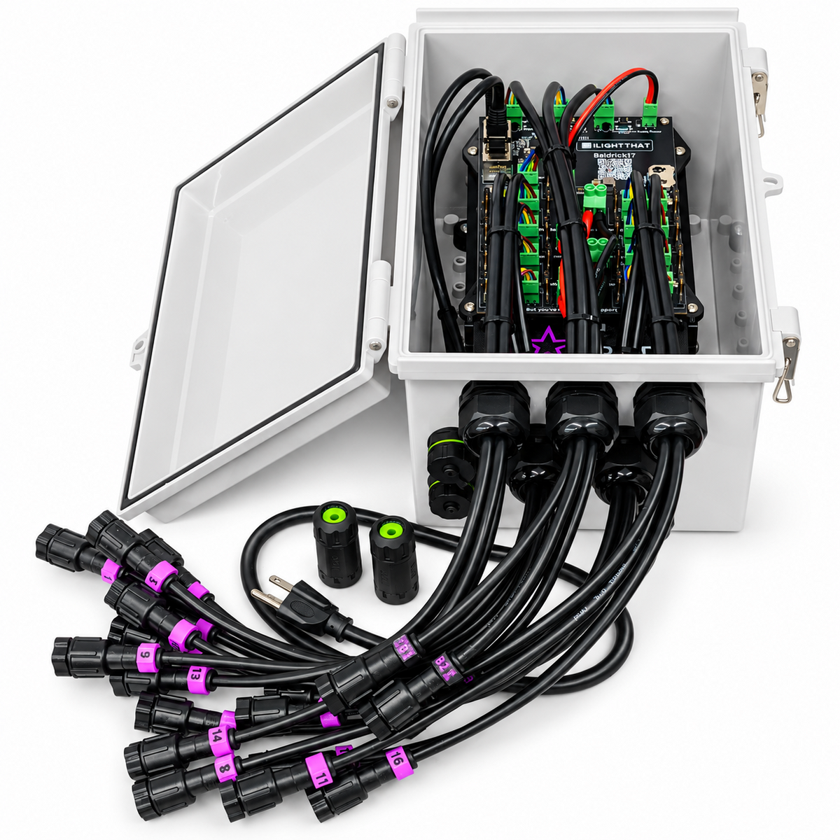 Baldrick17 ready-to-run pixel controller in open weather-resistant enclosure with 17 xConnect outputs
