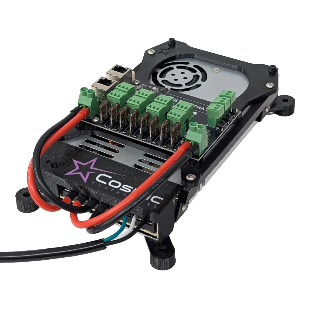 Baldrick8 V2 350W internal controller assembly with Baldrick8 board, Mean Well power supply, and dual Ethernet ports