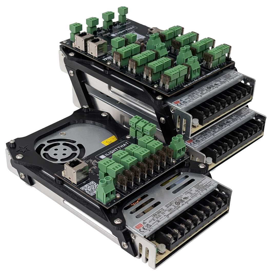 Baldrick8 and Baldrick17 controllers mounted on the Cosmic Dock System with Mean Well LRS-350 power supplies