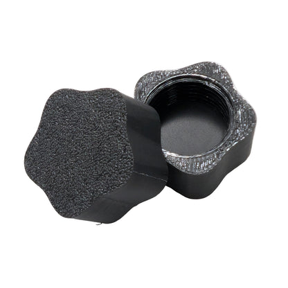 Black 3D-printed Cosmic xConnect female end cap showing internal threads and silicone gasket seal.