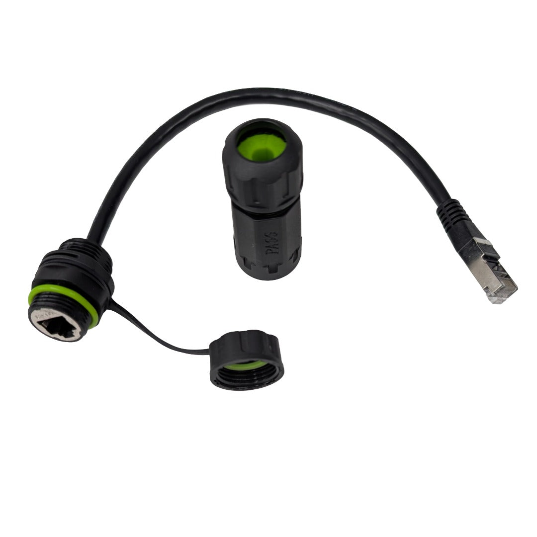 IP68 waterproof RJ45 CAT6A panel mount connector with 200mm shielded cable